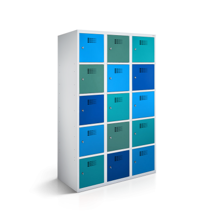 Fächerschrank mit Türen in verschiedenen Blautönen | rotstahl®
