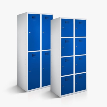 Garderobenschrank und Schließfachschrank mit enzianblauen Türen | rotstahl®