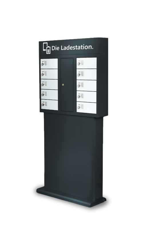 Handy-Ladestation 10er mit anthrazitfarbenem Korpus und lichtgrauen Türen | rotstahl®