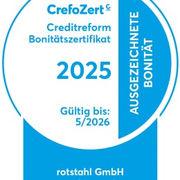 CrefoZert für eine ausgezeichnete Bonität der rotstahl GmbH