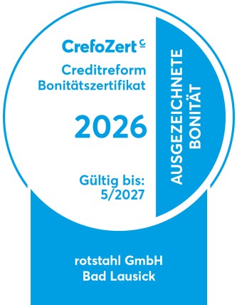 CrefoZert für eine ausgezeichnete Bonität der rotstahl GmbH 2026